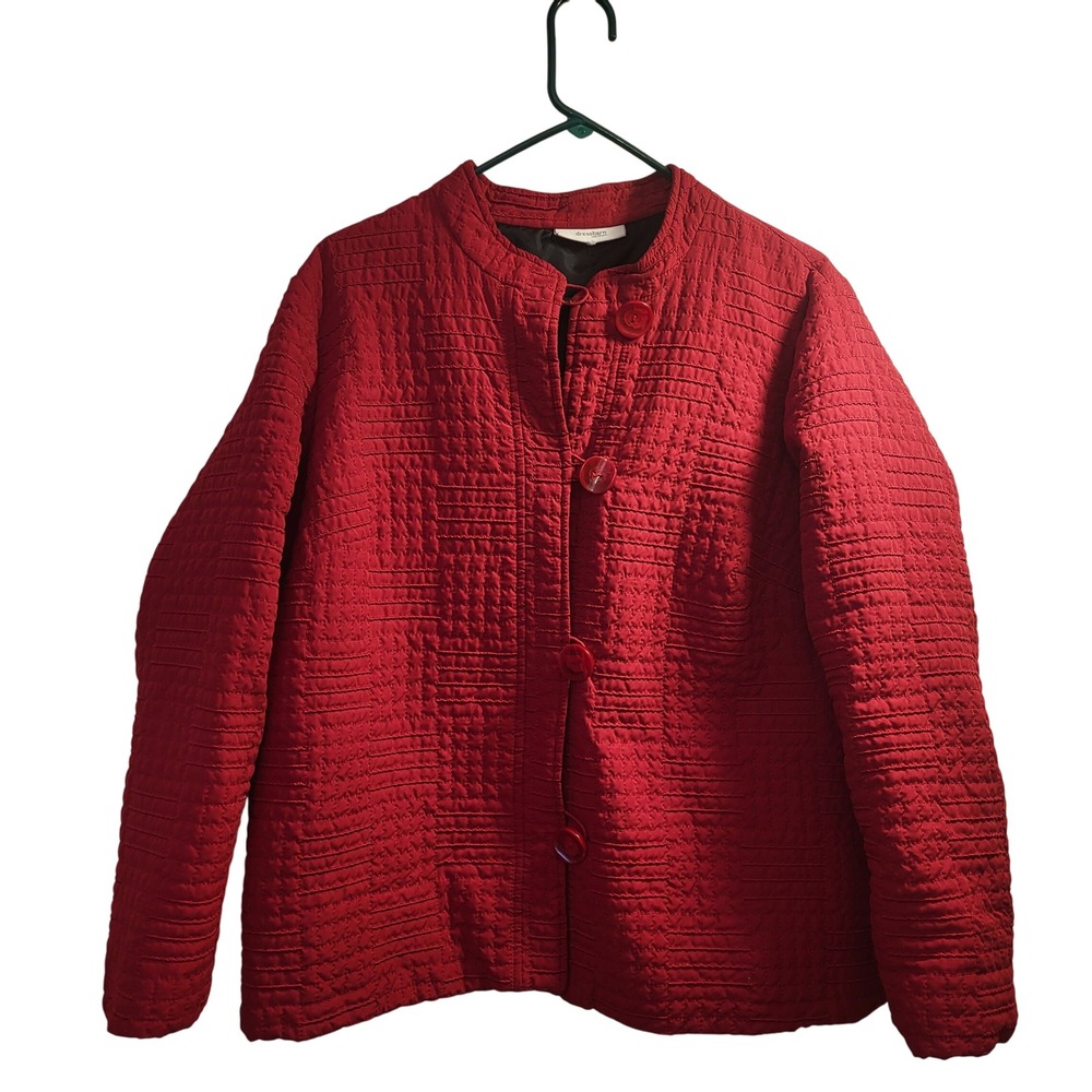 Dressbarn‎ Vintage Red Quilted Textured Button Front Collarless Jacket 14/16W